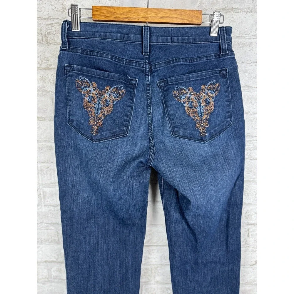 NYDJ Blue Straight Leg Jeans with Embroidered Pockets - Picture 2 of 16